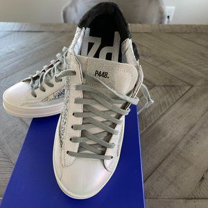 P448 JOHN GINERVA SILVER GLITTER LOW TOP SNEAKERS SIZE 38